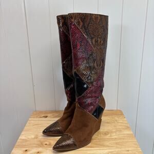 Jessica Simpson Womens Mob Wife 4" Faux Snake Skin Henlee Boots Size 11 Cocktail